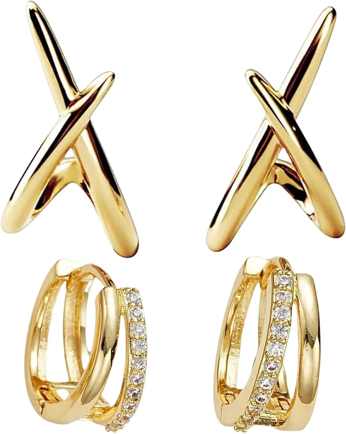 2PCS Hoop Earrings for Women and X Earrings Dainty Earrings Simple 14K Gold Plated Earring Hypoallergenic Earring for Women Gifts