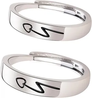 2pcs Love Matching Ring Couples Finger Jewelry Women Adjustable Ring Decor