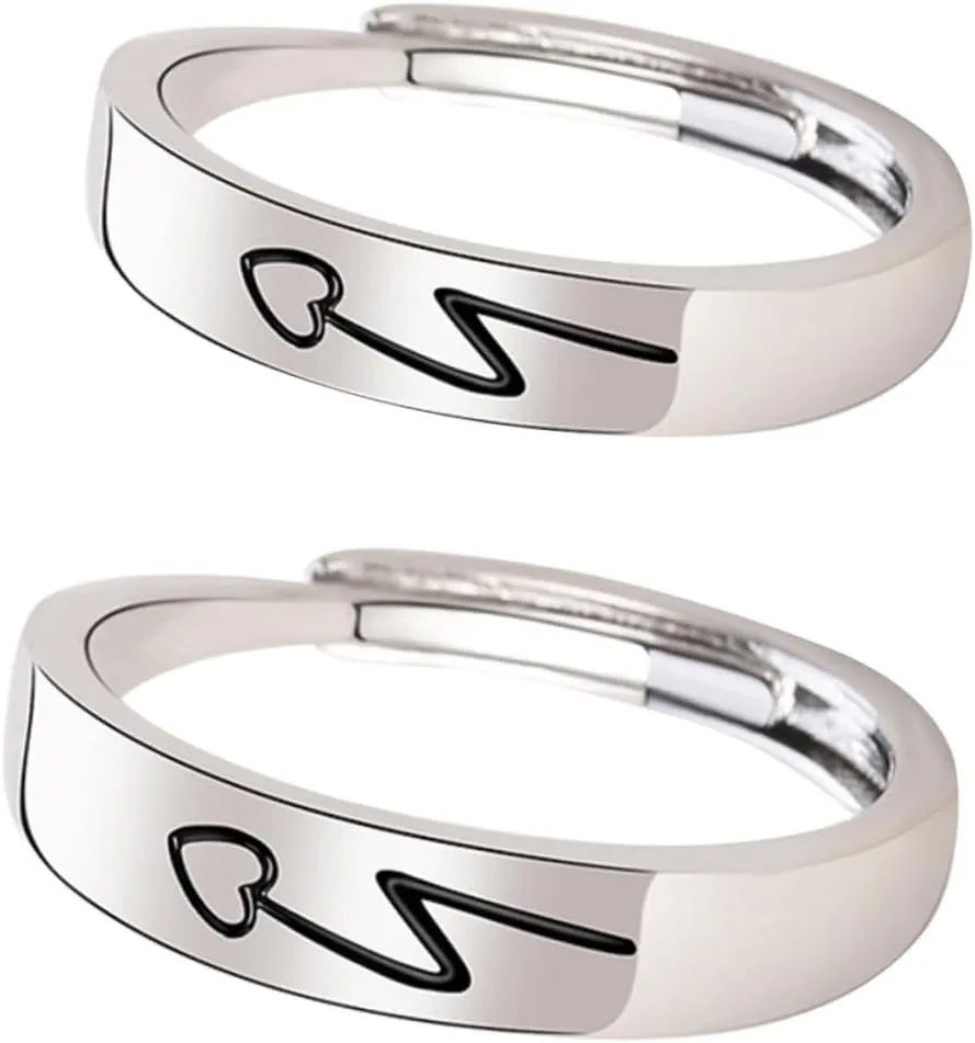 2pcs Love Matching Ring Couples Finger Jewelry Women Adjustable Ring Decor