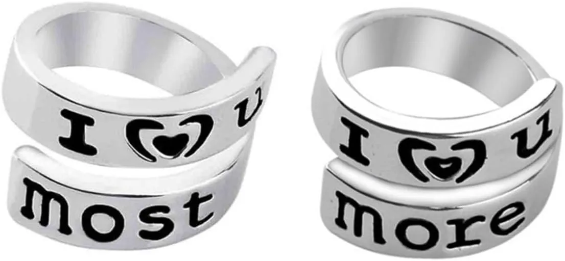 2pcs Promise Rings for Couples 'i Love You Most More' Pinky Rings Engraved Words Valentine's Day Her