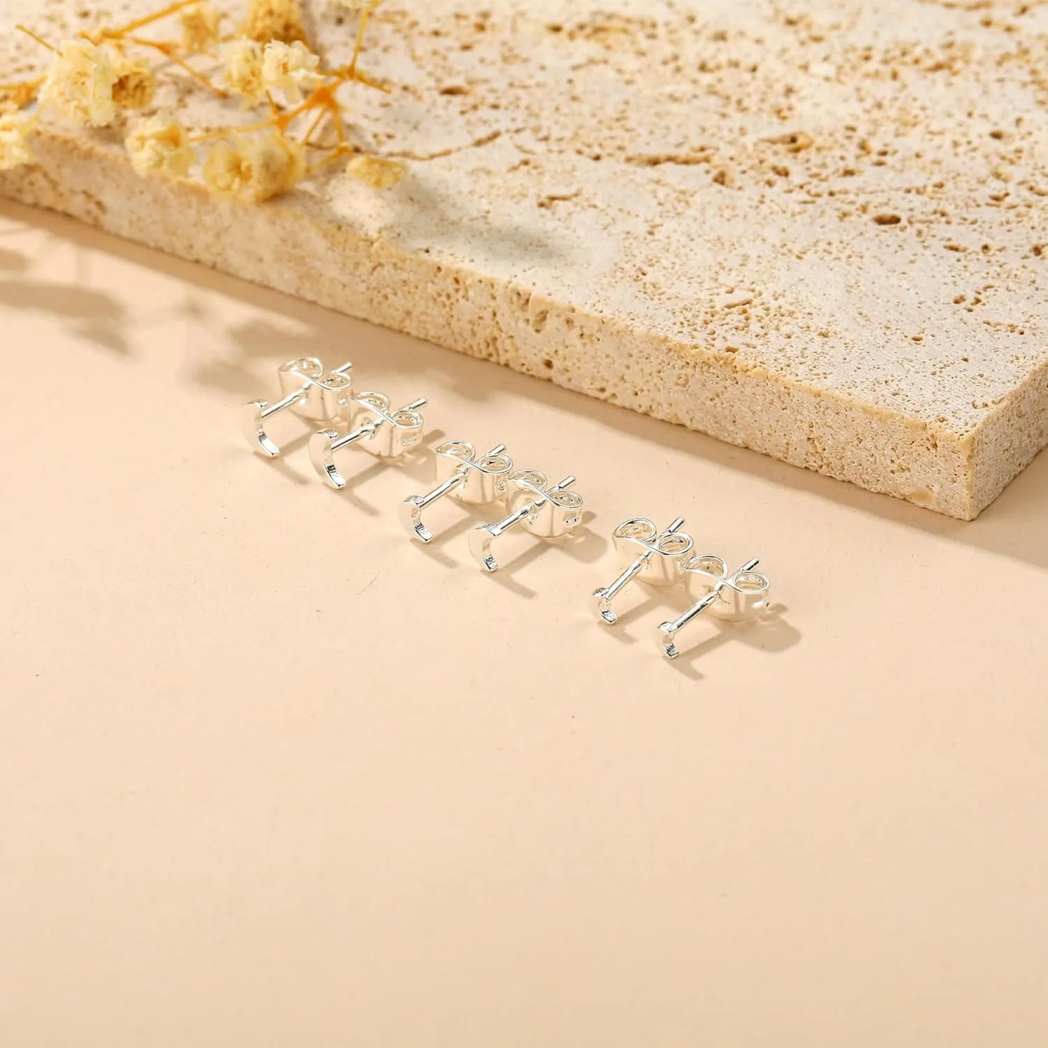 3 Pairs 14K Gold Stud Earring Sets for Women Dainty 925 Sterling Silver Earrings for Multiple Piercing Tiny Cartilage Tragus Cute Trendy Post Earrings Stacks Jewelry Gifts