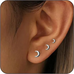 3 Pairs 14K Gold Stud Earring Sets for Women Dainty 925 Sterling Silver Earrings for Multiple Piercing Tiny Cartilage Tragus Cute Trendy Post Earrings Stacks Jewelry Gifts