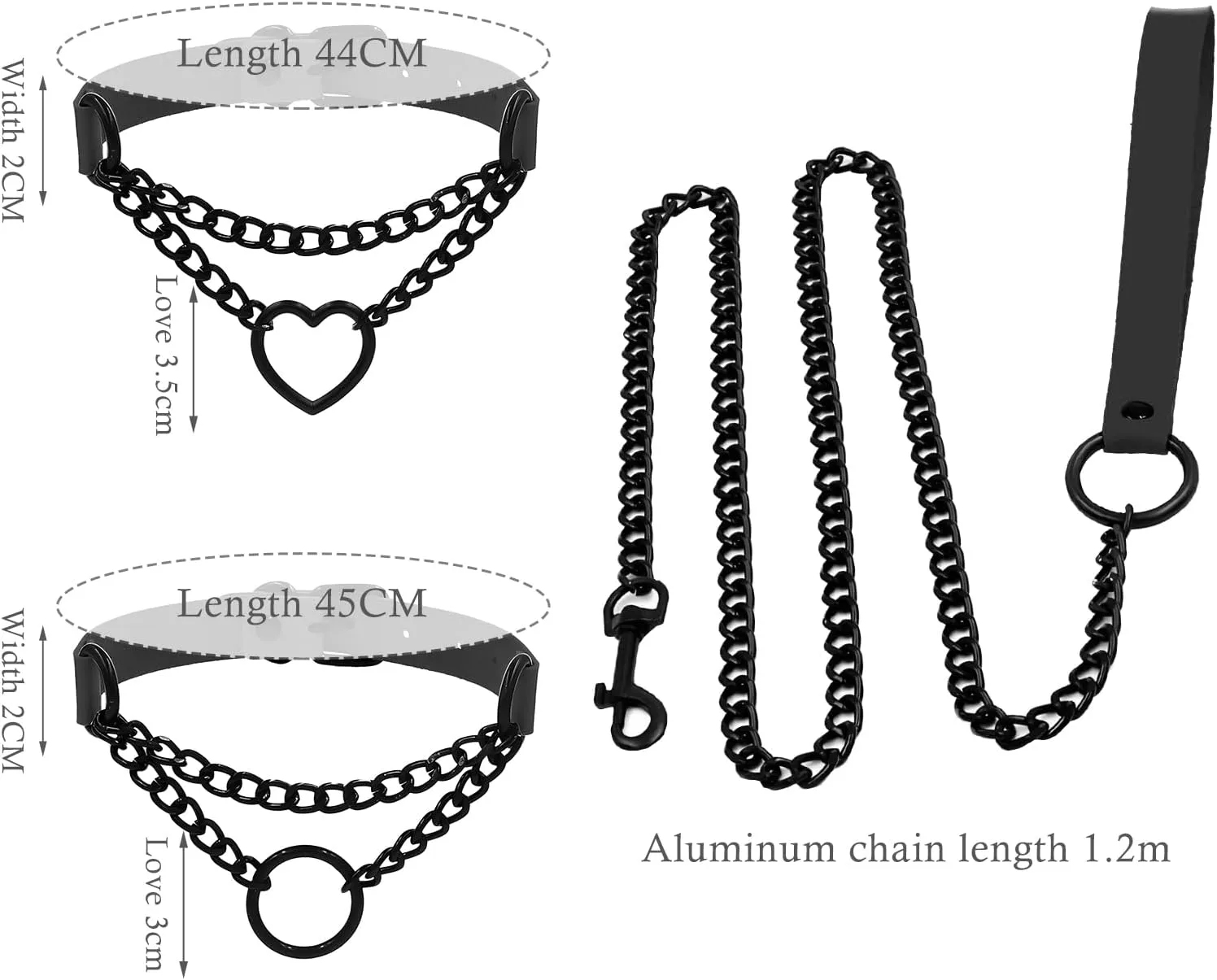 3PCS Collar and Leash Set for Women PU Leather Choker Necklace for Women Gothic Heart Chain Choker Necklace Punk Goth Accessories Body Chain Gothic Punk Grunge Emo Necklace for Cosplay