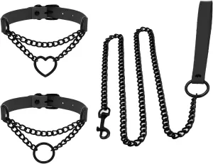 3PCS Collar and Leash Set for Women PU Leather Choker Necklace for Women Gothic Heart Chain Choker Necklace Punk Goth Accessories Body Chain Gothic Punk Grunge Emo Necklace for Cosplay