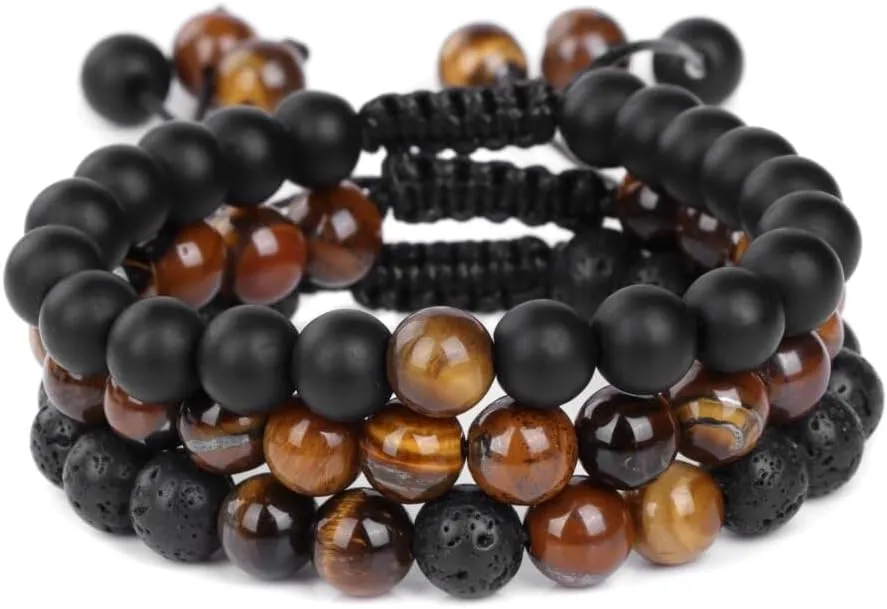 3Pcs/Set Natural Stone Braided Beads Bracelet Set Couple Balance Beaded Bracelets Handmade Woven Energy Jewelry for Men Women