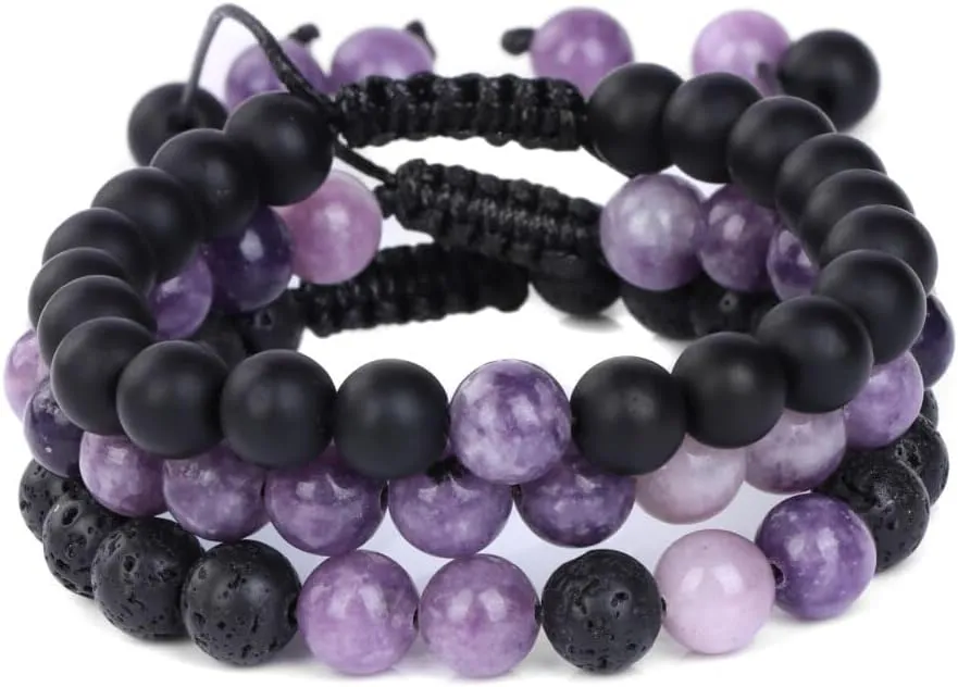 3Pcs/Set Natural Stone Braided Beads Bracelet Set Couple Balance Beaded Bracelets Handmade Woven Energy Jewelry for Men Women