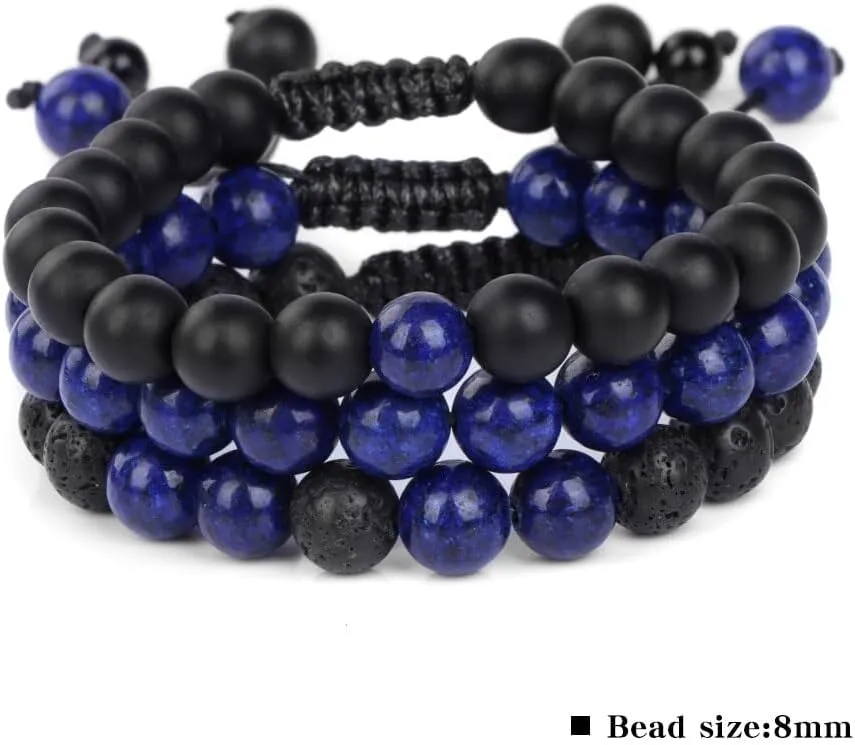 3Pcs/Set Natural Stone Braided Beads Bracelet Set Couple Balance Beaded Bracelets Handmade Woven Energy Jewelry for Men Women