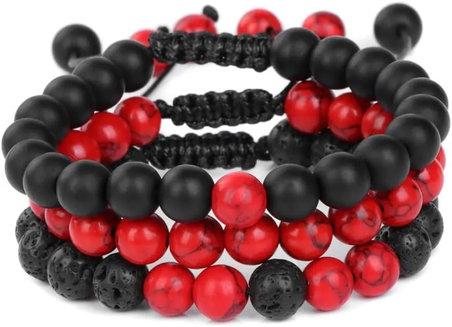 3Pcs/Set Natural Stone Braided Beads Bracelet Set Couple Balance Beaded Bracelets Handmade Woven Energy Jewelry for Men Women