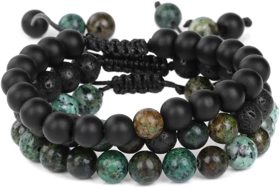 3Pcs/Set Natural Stone Braided Beads Bracelet Set Couple Balance Beaded Bracelets Handmade Woven Energy Jewelry for Men Women