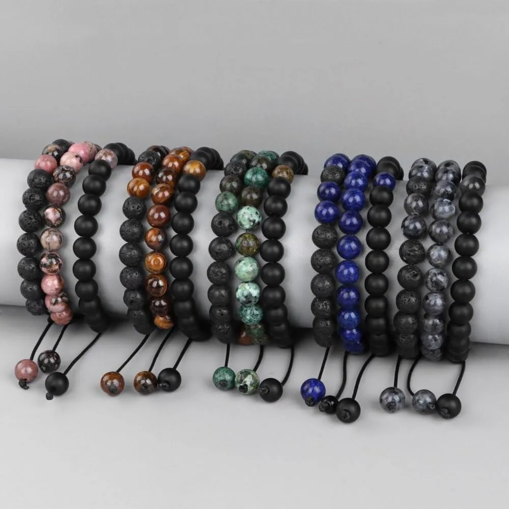 3Pcs/Set Natural Stone Braided Beads Bracelet Set Couple Balance Beaded Bracelets Handmade Woven Energy Jewelry for Men Women