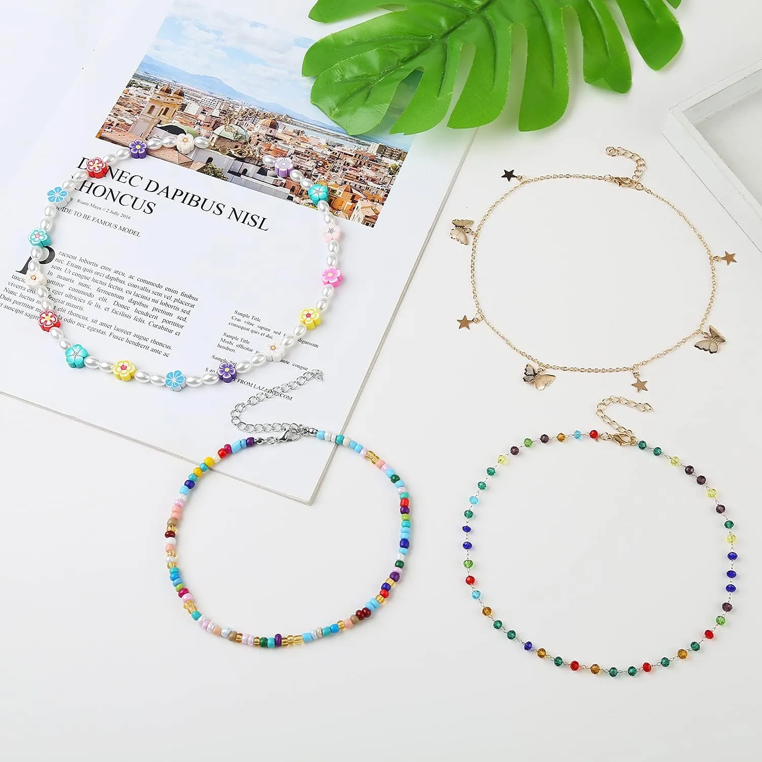 4-12 Pieces Beaded Choker Necklaces for Women Boho Seed Bead Choker Set Hawaiian Handmade Turquoise Beach Beads Necklace Chain Jewelry