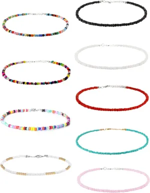 4-12 Pieces Beaded Choker Necklaces for Women Boho Seed Bead Choker Set Hawaiian Handmade Turquoise Beach Beads Necklace Chain Jewelry