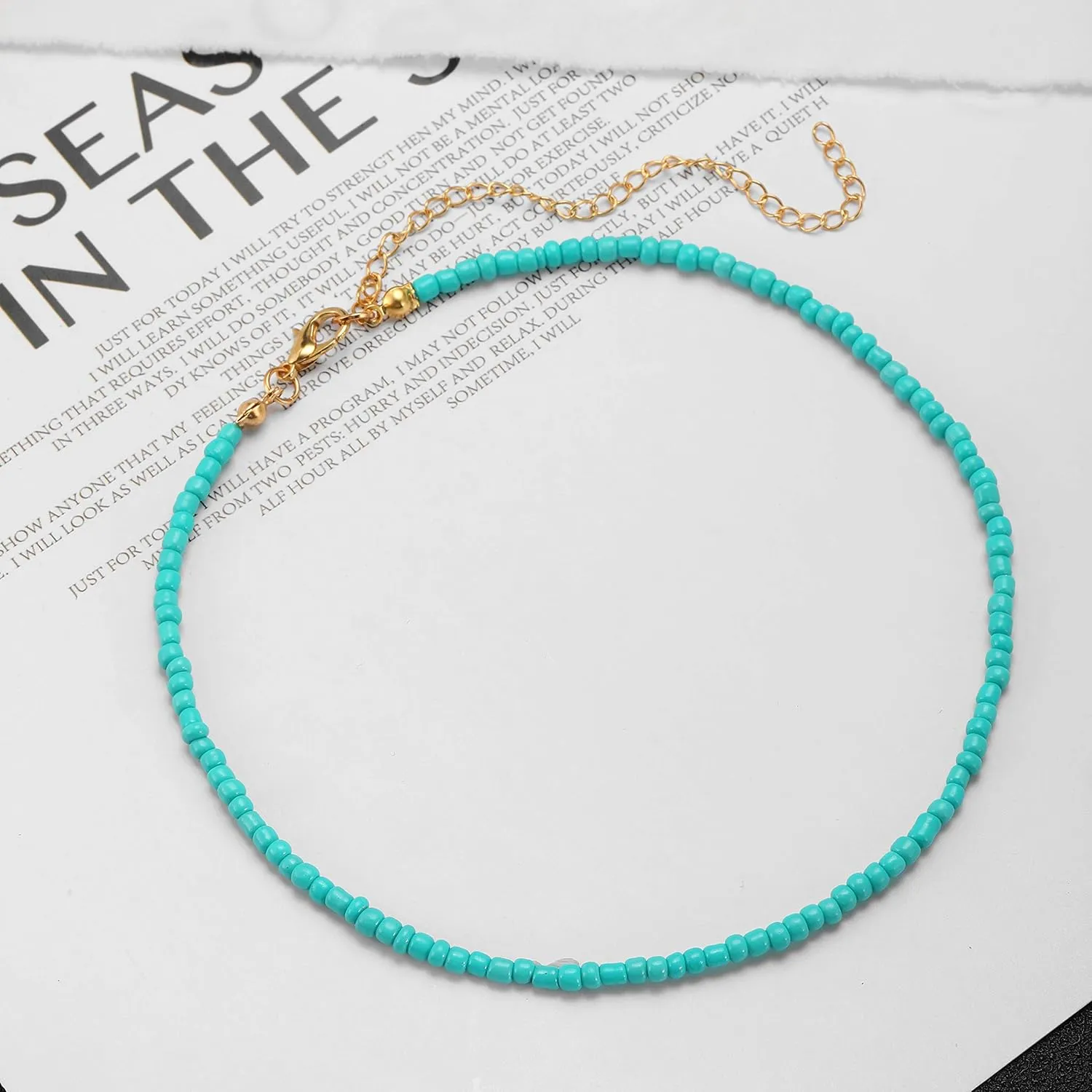 4-12 Pieces Beaded Choker Necklaces for Women Boho Seed Bead Choker Set Hawaiian Handmade Turquoise Beach Beads Necklace Chain Jewelry