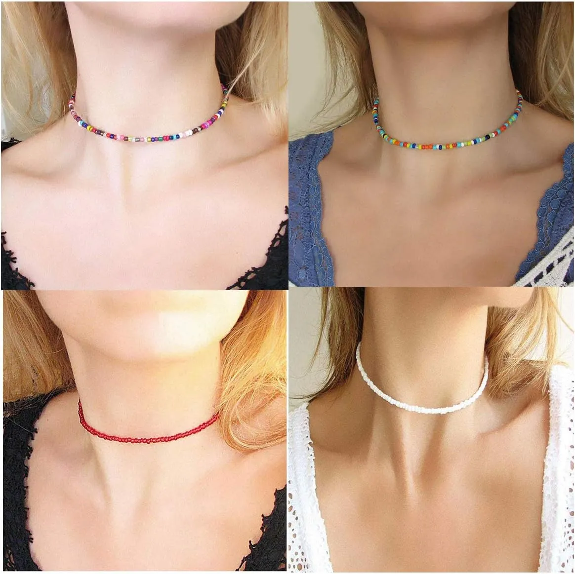4-12 Pieces Beaded Choker Necklaces for Women Boho Seed Bead Choker Set Hawaiian Handmade Turquoise Beach Beads Necklace Chain Jewelry