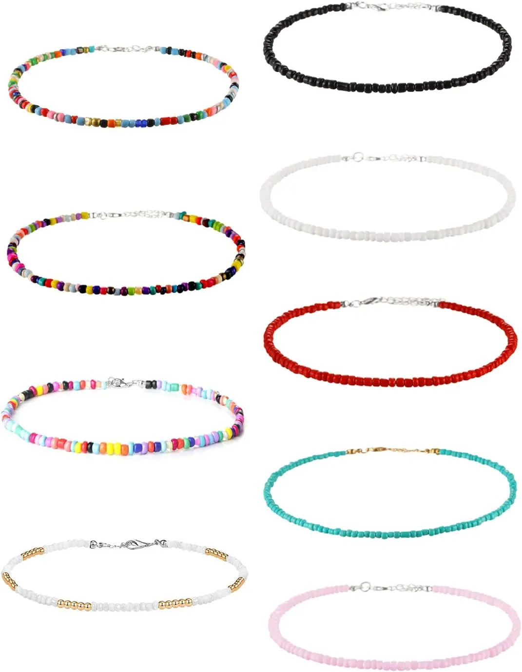4-12 Pieces Beaded Choker Necklaces for Women Boho Seed Bead Choker Set Hawaiian Handmade Turquoise Beach Beads Necklace Chain Jewelry