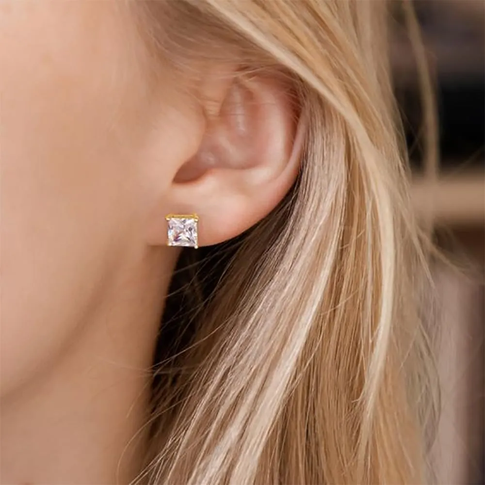 5/6 Pairs Square Clear Cubic Zirconia Stud Earring, 14k Gold Plated Earrings Studs for Women, Stainless Steel Hypoallergenic Small Stud Earrings, Silver Stud Earrings