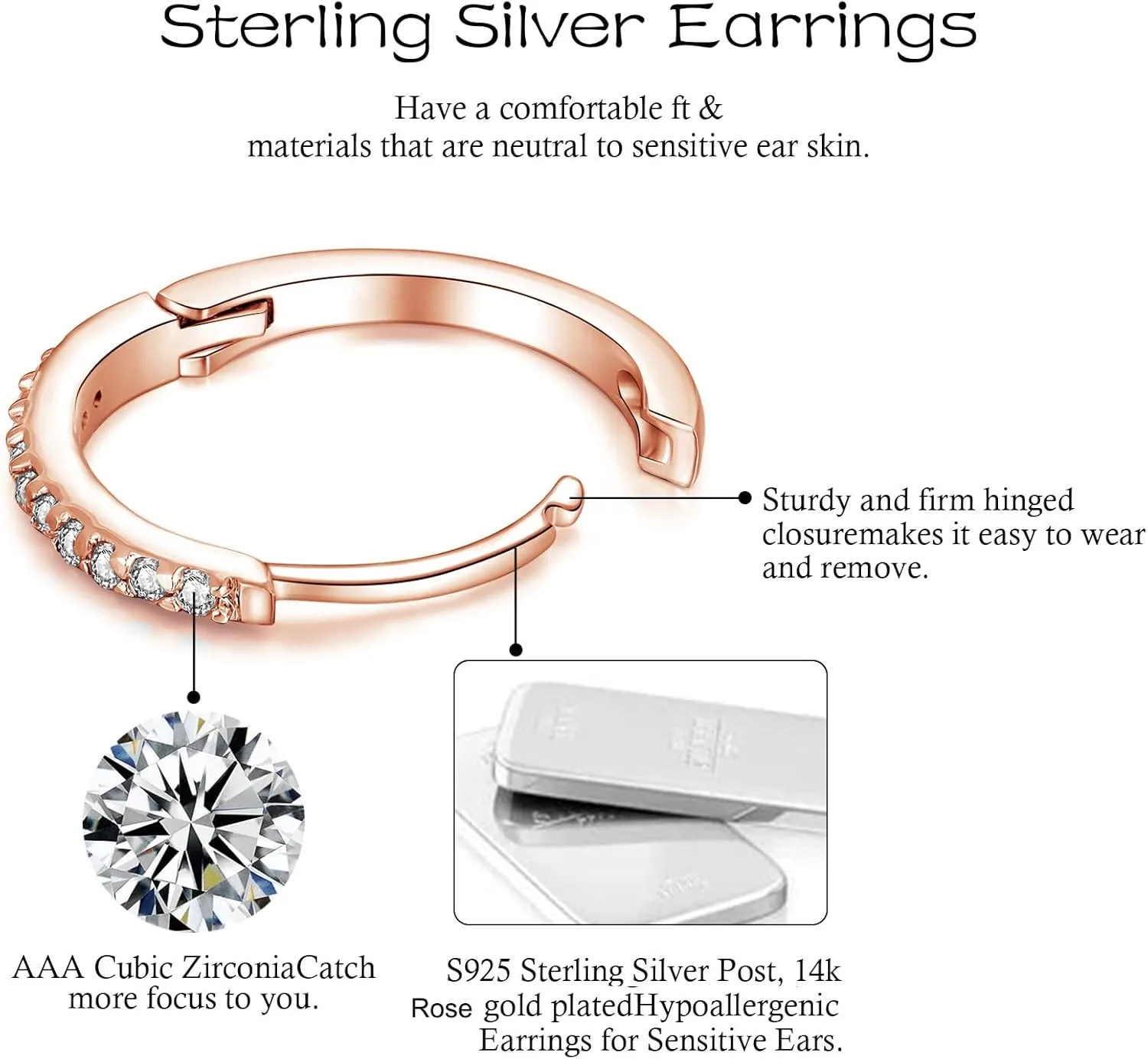 6 Pairs Sterling Silver Earrings Sets for Multiple Piercing Small Silver Huggie Hoop Flat Back Surgical Steel Tiny CZ Stud Earrings for Women Trendy Cartilage Hypoallergenic
