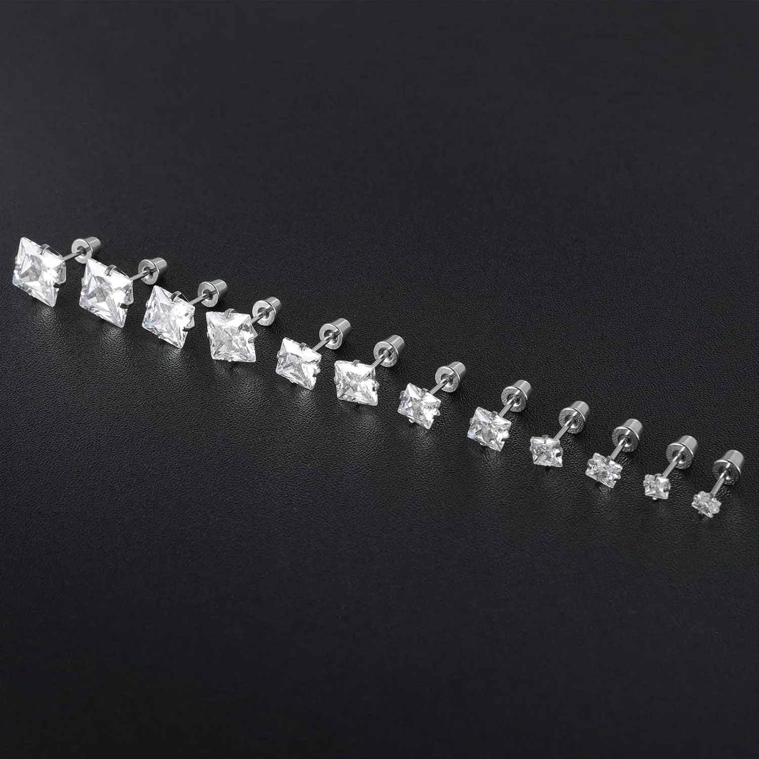 6 Pairs Surgical Stainless Steel Screw back Stud Earrings, 18K Gold Plated Heart Star Square Princess Cut Round Cubic Zirconia CZ Stud Earrings Set