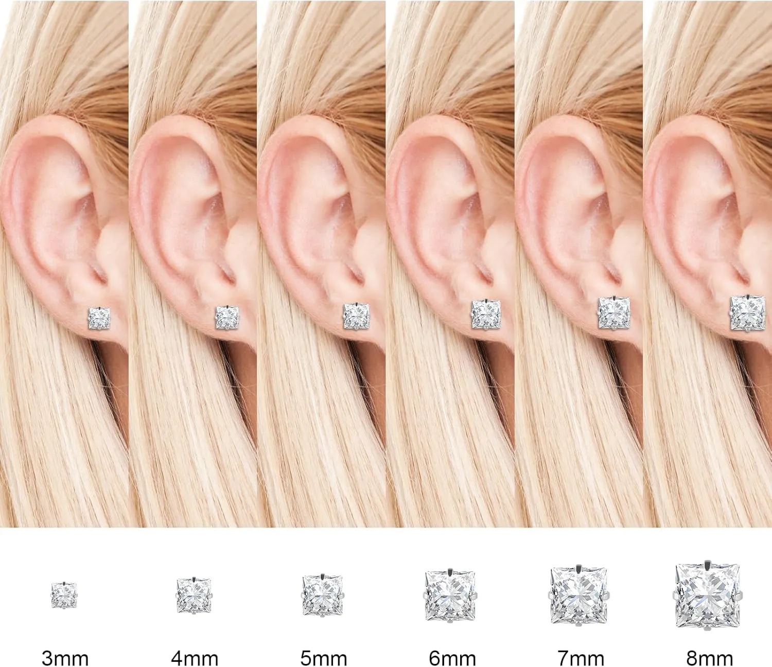 6 Pairs Surgical Stainless Steel Screw back Stud Earrings, 18K Gold Plated Heart Star Square Princess Cut Round Cubic Zirconia CZ Stud Earrings Set