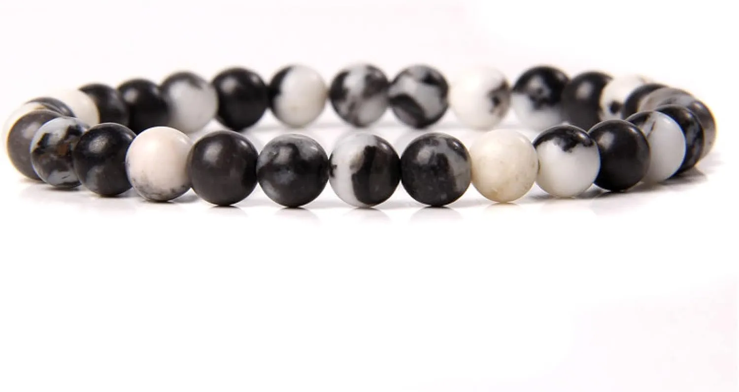 6MM Real Natural Stone Beads Bracelets for Women Men Multicolor Quartzs Agates Garnet Stretch Bracelet Handmade Jewelry,22.Black Zebra,21 Cm
