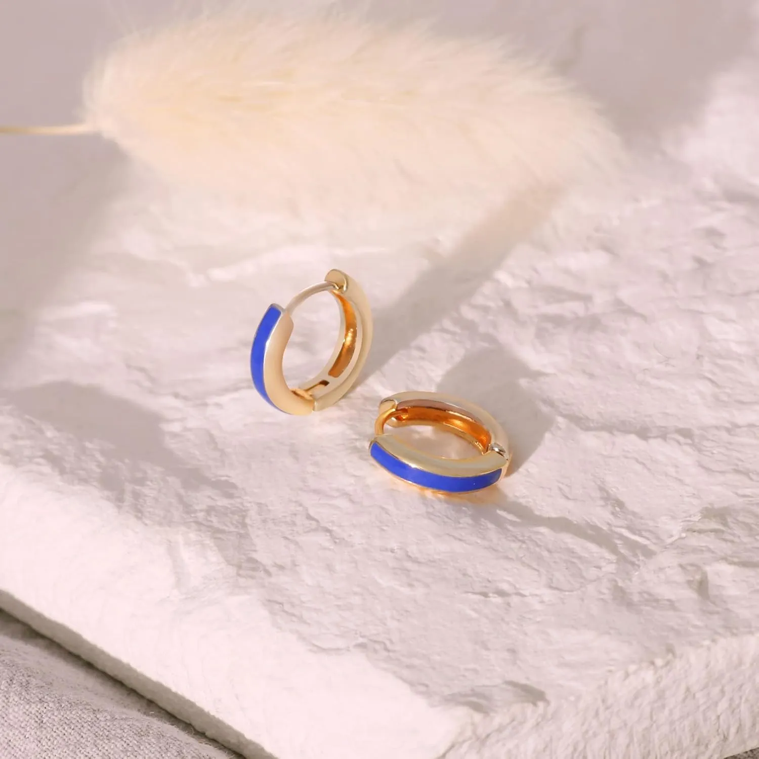8YEARS 18K Gold Plated Enamel Huggie Earrings for Women, Dainty Small Hoop Earrings, Black White Purple Blue Enamel Hoop Earring, Gold Hoop Earrings Gifts for Her