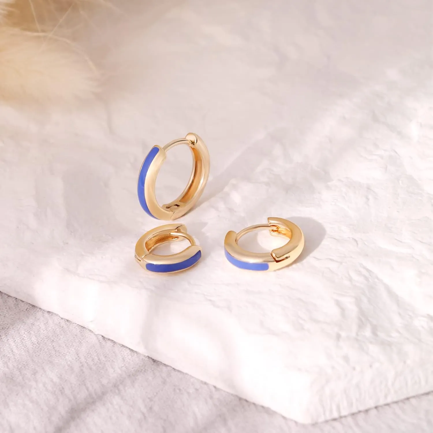 8YEARS 18K Gold Plated Enamel Huggie Earrings for Women, Dainty Small Hoop Earrings, Black White Purple Blue Enamel Hoop Earring, Gold Hoop Earrings Gifts for Her