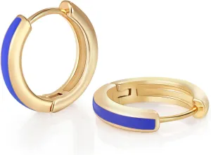 8YEARS 18K Gold Plated Enamel Huggie Earrings for Women, Dainty Small Hoop Earrings, Black White Purple Blue Enamel Hoop Earring, Gold Hoop Earrings Gifts for Her