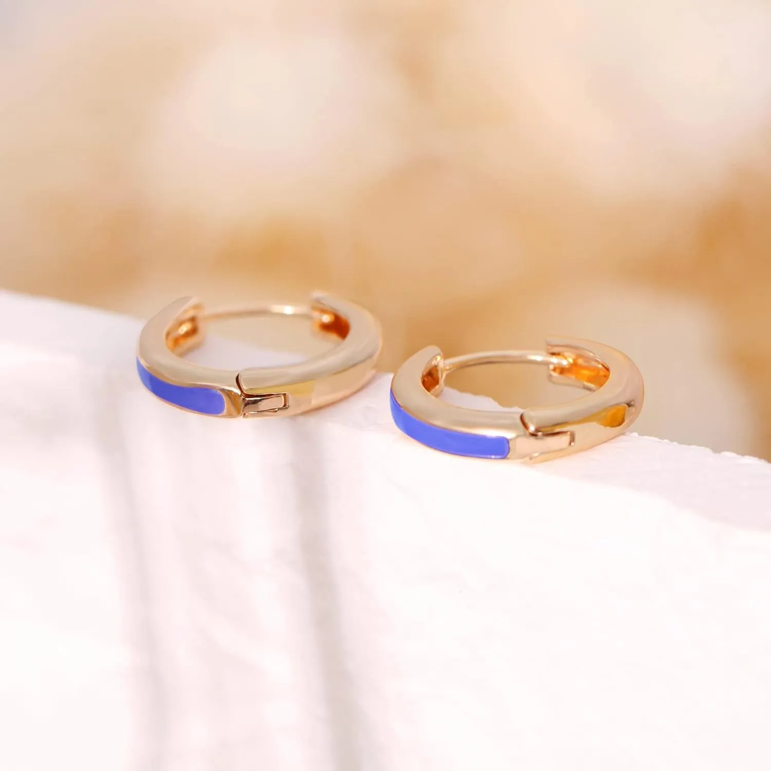 8YEARS 18K Gold Plated Enamel Huggie Earrings for Women, Dainty Small Hoop Earrings, Black White Purple Blue Enamel Hoop Earring, Gold Hoop Earrings Gifts for Her