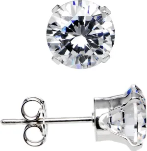 925 Sterling Silver 6mm Cubic Zirconia Round Stud Earrings