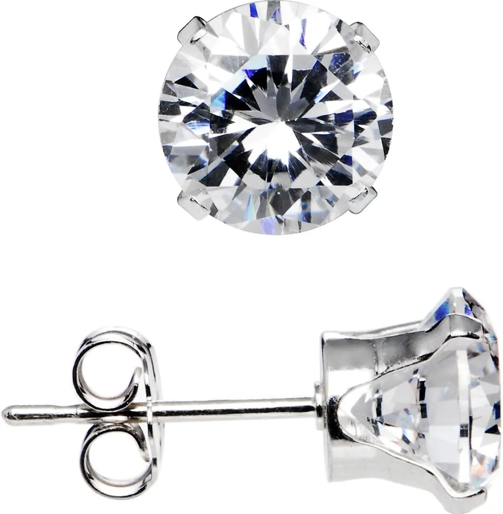 925 Sterling Silver 6mm Cubic Zirconia Round Stud Earrings