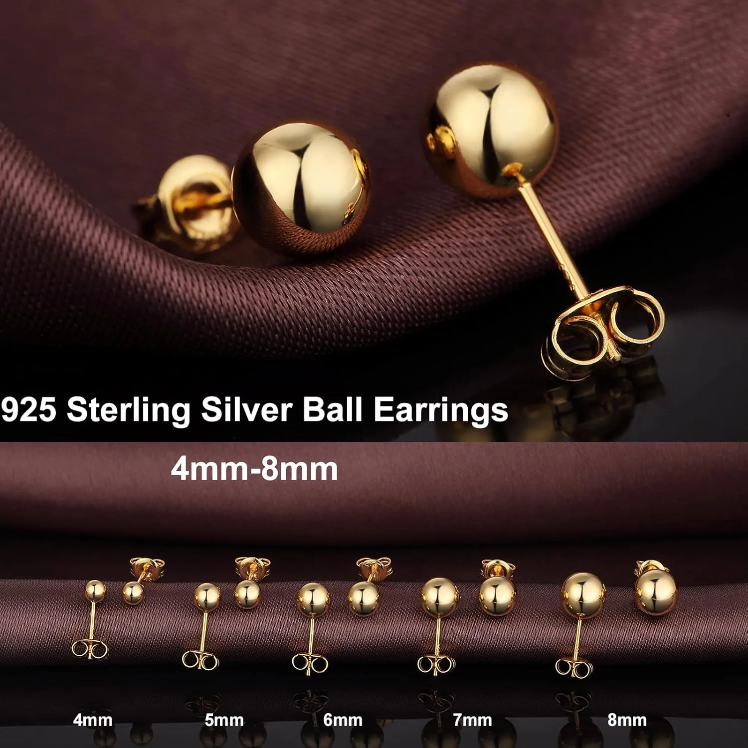 925 Sterling Silver Ball Stud Earrings for Women Men Hypoallergenic Ball Earrings 4mm-8mm