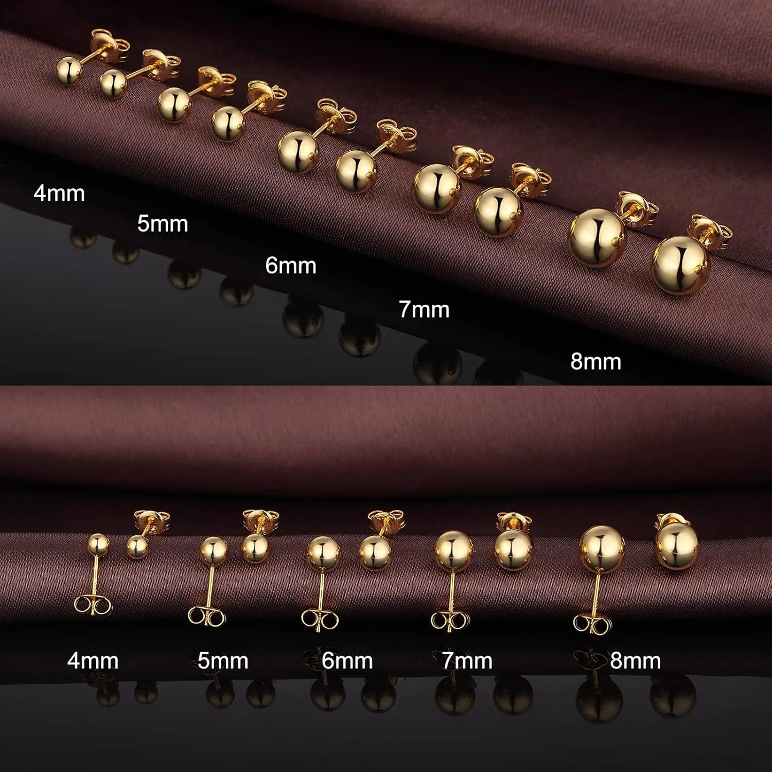 925 Sterling Silver Ball Stud Earrings for Women Men Hypoallergenic Ball Earrings 4mm-8mm