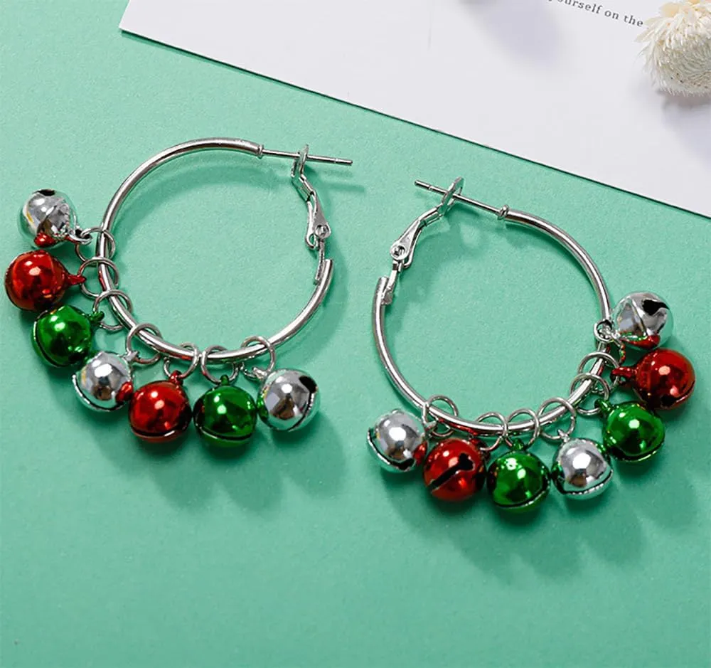 925 Sterling Silver Christmas Earrings for Women Big Hoop Cute Red Green Bow Tree Candy Jingle Bell Snowflake Dangle Dangling Drop Hypoallergenic Holiday Jewelry