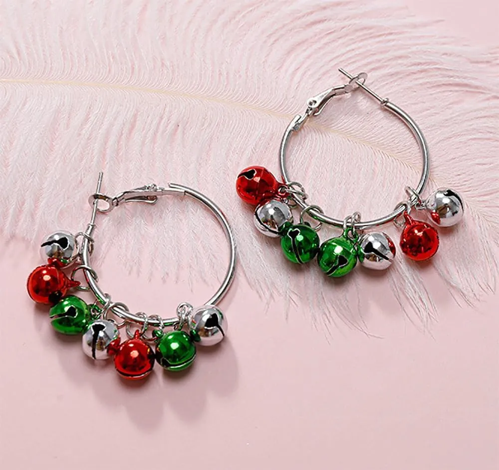 925 Sterling Silver Christmas Earrings for Women Big Hoop Cute Red Green Bow Tree Candy Jingle Bell Snowflake Dangle Dangling Drop Hypoallergenic Holiday Jewelry