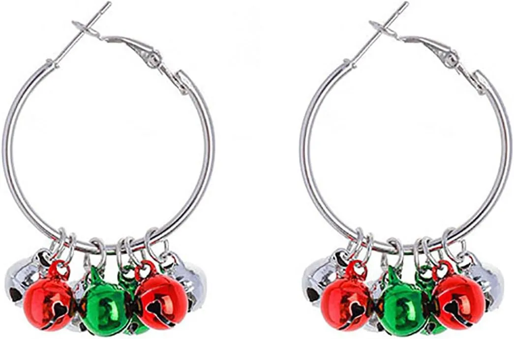 925 Sterling Silver Christmas Earrings for Women Big Hoop Cute Red Green Bow Tree Candy Jingle Bell Snowflake Dangle Dangling Drop Hypoallergenic Holiday Jewelry