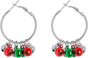 925 Sterling Silver Christmas Earrings for Women Big Hoop Cute Red Green Bow Tree Candy Jingle Bell Snowflake Dangle Dangling Drop Hypoallergenic Holiday Jewelry