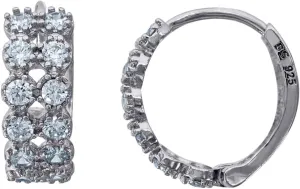 925 Sterling Silver CZ Simulated Diamond Two Rows Huggie Hoop Earrings-Hoop Earring for Women