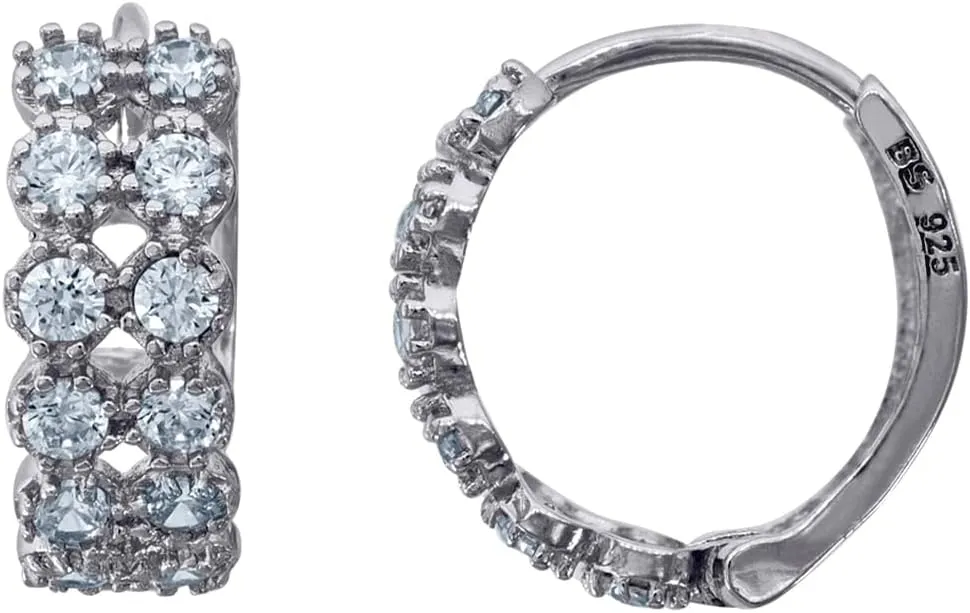 925 Sterling Silver CZ Simulated Diamond Two Rows Huggie Hoop Earrings-Hoop Earring for Women