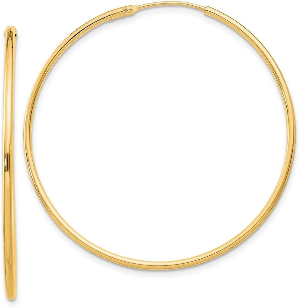 925 Sterling Silver Flash Gold Plated 1.3mm Endless Hoop Earrings 40x40mm Wide 1.3mm Thick-Hoop Earring for Women