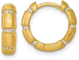 925 Sterling Silver Gold tone Polish Textured CZ Simulated Diamond 4mm Hinged Hoop Earrings 13.9x15.1mm Wide 3.7mm Thick-Hoop Earring for Women