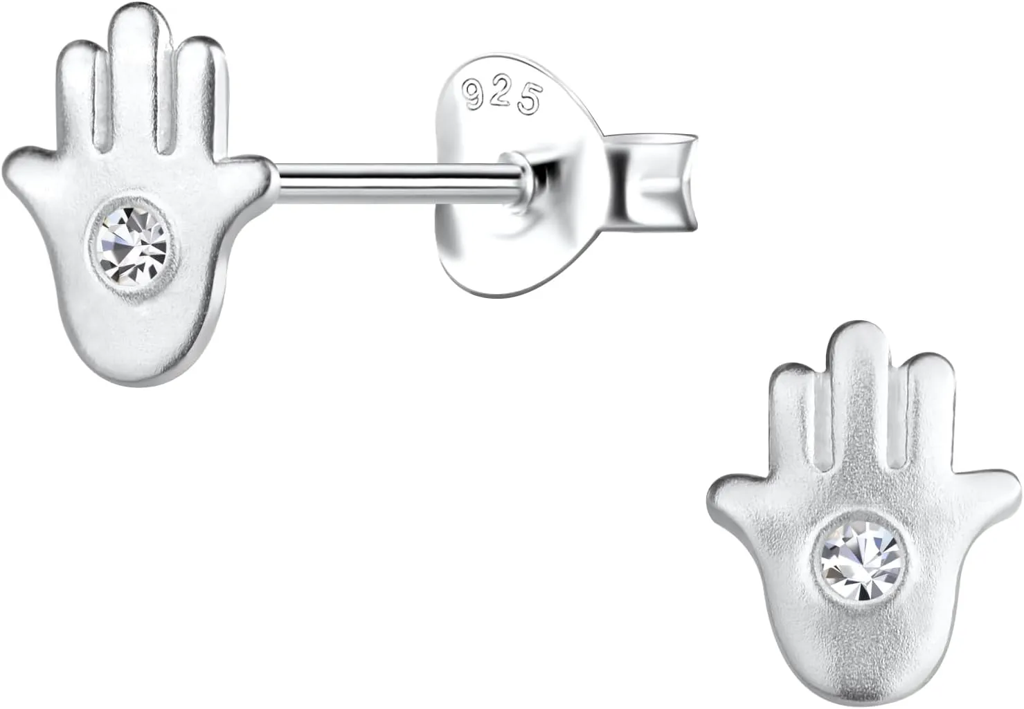 925 Sterling Silver Hamsa Stud Earrings with Crystals