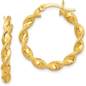 925 Sterling Silver Hollow Hinged Twisted Textured Polished Gold Plated Patterned Twist 25mm Hoop Earrings 20x26mm Wide 4mm Thick-Hoop Earring for Women