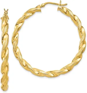 925 Sterling Silver Hollow Hinged Twisted Textured Polished Gold Plated Patterned Twist 45mm Hoop Earrings 39x45mm Wide 4.5mm Thick-Hoop Earring for Women