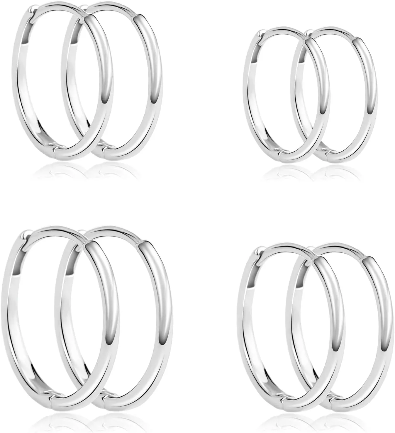 925 Sterling Silver Hoop Earrings for Women 14K White Gold Plated Small Cartilage Hoop Earrings Set Hypoallergenic Lightweight Huggie Earrings for Jewelry Gift,(Silver 8mm,10mm,12mm,14mm)