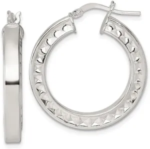 925 Sterling Silver Polished and Textured Hoop Earrings 32x29mm Wide 4.2mm Thick-Hoop Earring for Women