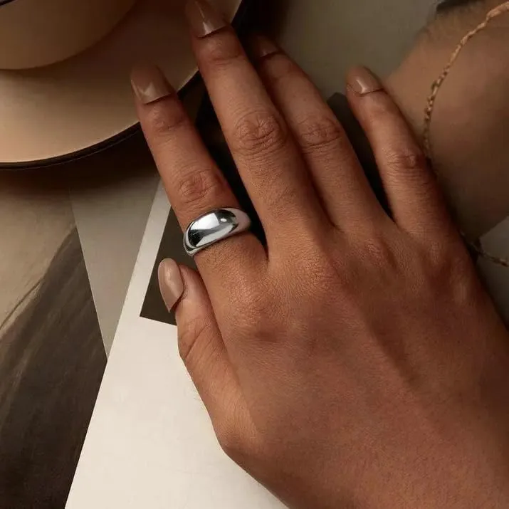 925 Sterling Silver Rings for Women Adjustable Bold Thick Statement Rings for Women Minimalist Rings SSS-2212