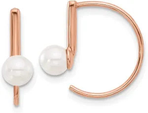 925 Sterling Silver Rose tone Polished Simulated Pearl Threader Hoop Earrings 16.75x18mm Wide 1.75mm Thick-Hoop Earring for Women