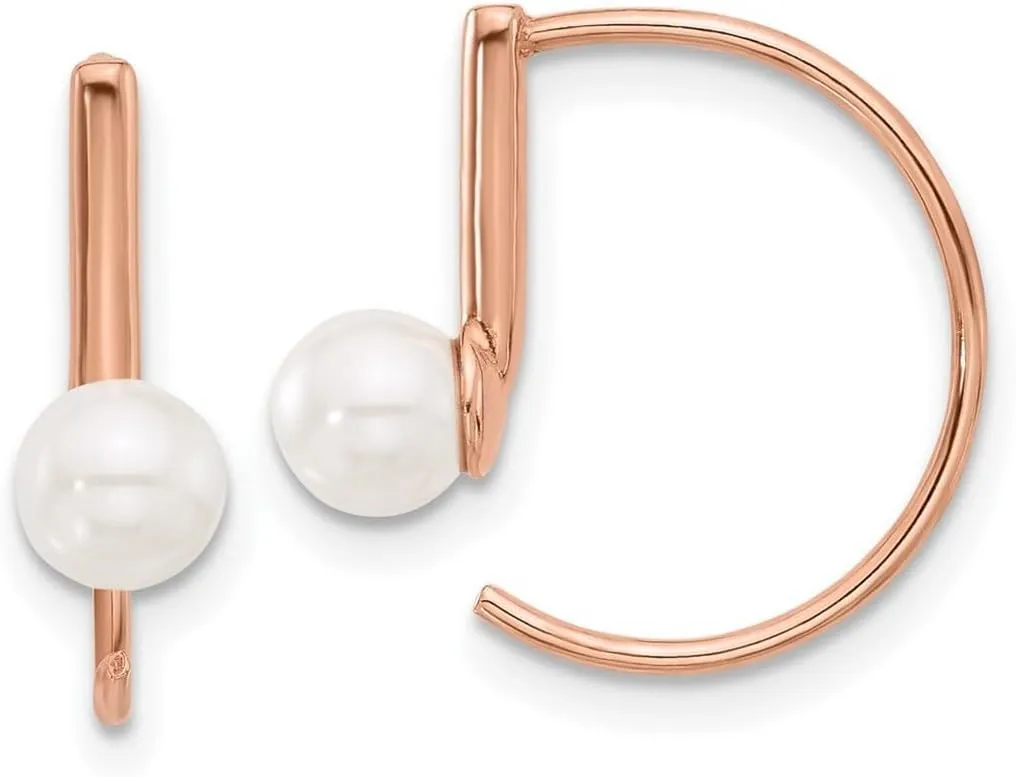 925 Sterling Silver Rose tone Polished Simulated Pearl Threader Hoop Earrings 16.75x18mm Wide 1.75mm Thick-Hoop Earring for Women