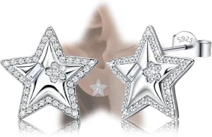 925 Sterling Silver Star Stud Earrings for Women Lightweight Fashion Erarrings