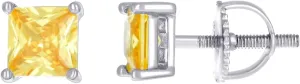 925 Sterling Silver Unisex Yellow Princess cut CZ Simulated Diamond 5mm Square Solitaire Stud Earrings-Stud Earring for Women
